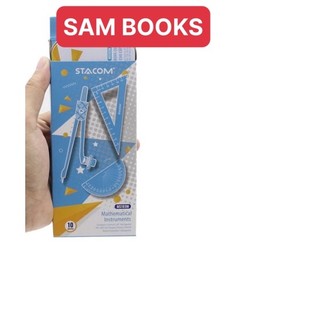 Bộ thước kẻ compa eke đo độ STACOM MS103M hộp sắt