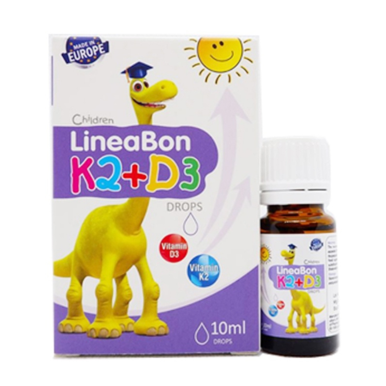 Vitamin D3 K2 LineaBon 10ml bổ sung Vitamin D3 và Vitamin K2, giúp hấp thụ canxi cho bé