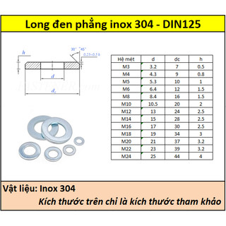Long đen phẳng inox 304 (M10-M24) - DIN125
