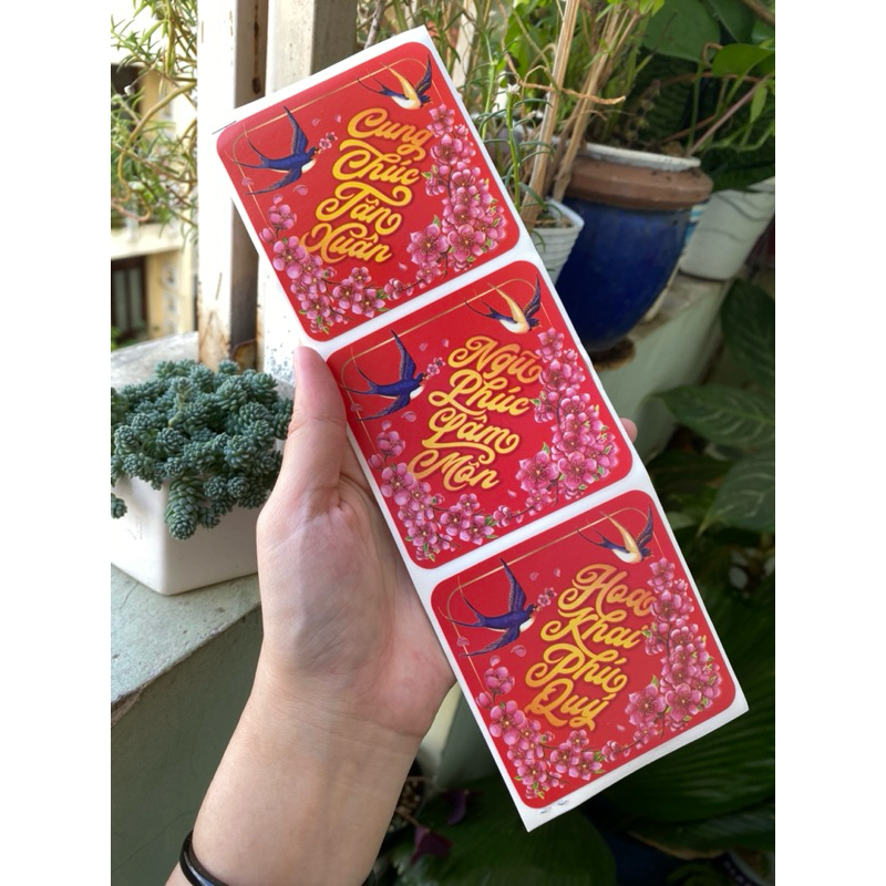 Tem Tết Decal dán chúc mừng năm mới 2024 - Sticker vuông trang trí Happy New Year Sticker @gocdoquyen