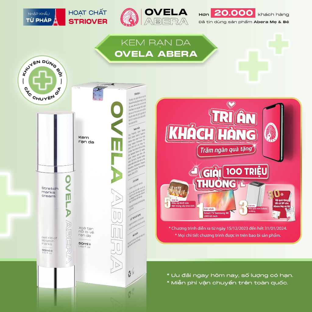 Kem rạn da Ovela Abera - Xoá tan rạn da, da mờ sẹo, săn chắt, trắng mịn sau vài tuần sử dụng - 50ML