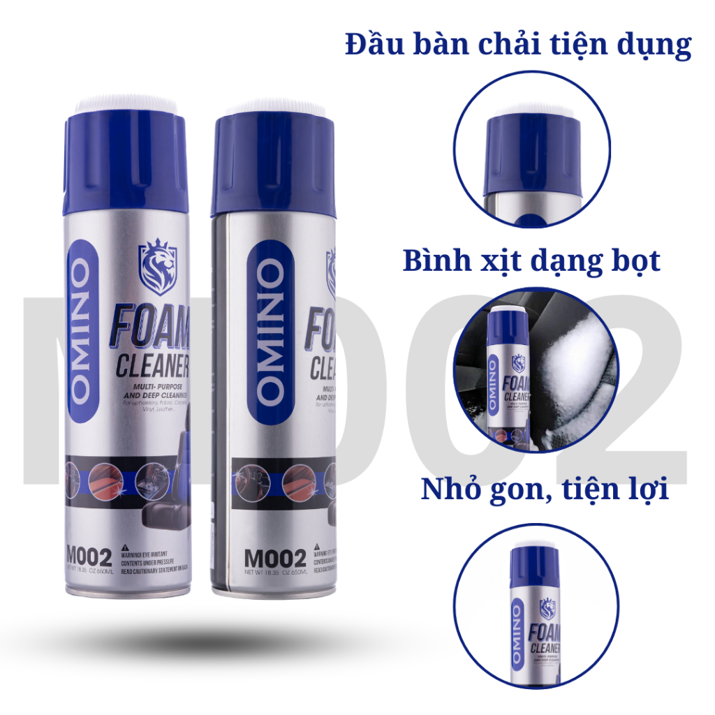 Combo 2 Xịt Bọt Đa Năng M002 OMINO Vệ Sinh Nội Thất 650ml - Ghế Da Ô Tô và Nội thất gia đình- Chính Hãng Omino Viet