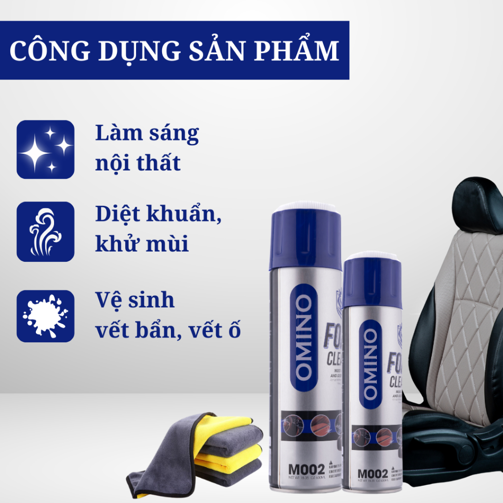 Combo 2 Xịt Bọt Đa Năng M002 OMINO Vệ Sinh Nội Thất 650ml - Ghế Da Ô Tô và Nội thất gia đình- Chính Hãng Omino Viet