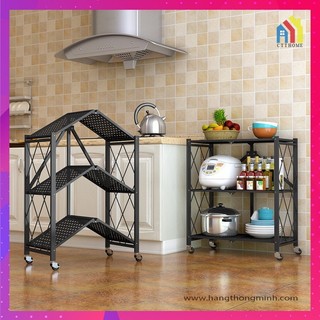 Kệ Thép 3 Tầng Để Đồ Đa Năng Gấp Gọn Có Bánh Xe