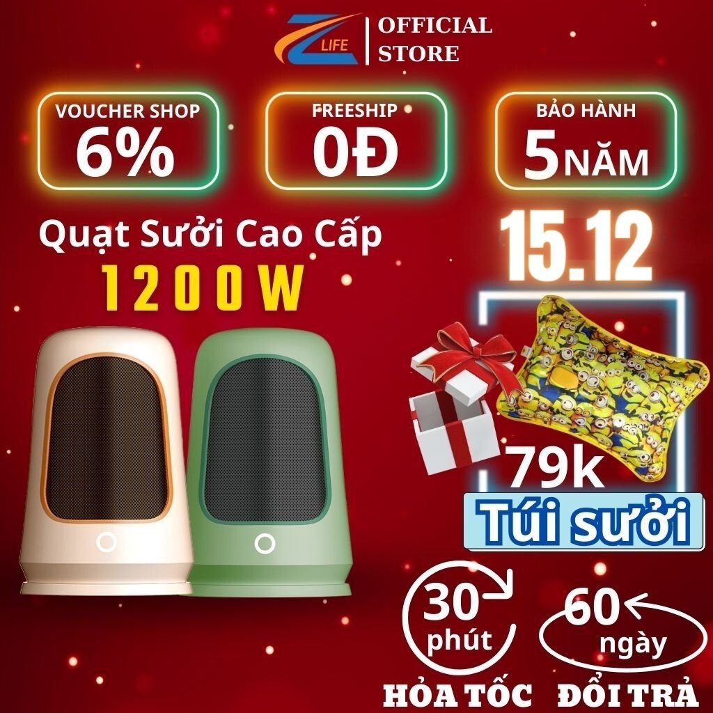 Quạt sưởi ấm phòng ngủ mùa đông mini,Máy sưởi ấm mini cầm tay để bàn cho bé,công suất 1200W,an toàn,chống khô da