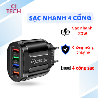 Củ sạc nhanh với 4 cổng usb 3.1a đa năng, cốc sạc nhanh cho điện thoại