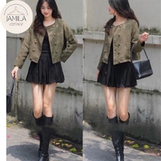 Áo khoác dạ tweed nữ có túi 2 màu tiểu thư sang chảnh dáng ngắn hàng QCCC