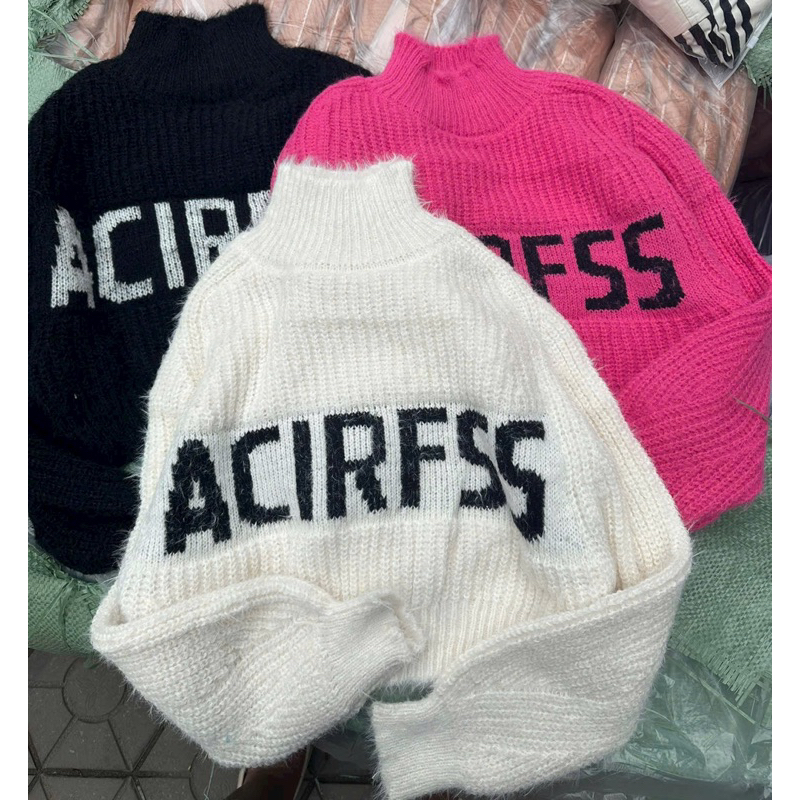 ÁO LEN TÀU ACIRFSS CỔ LỌ TAY DÀI CROPTOP 3 TONE