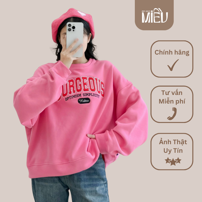 Áo sweater áo dài tay chất dầy dặn thêu chữ Gorgeous Miều Est.2013