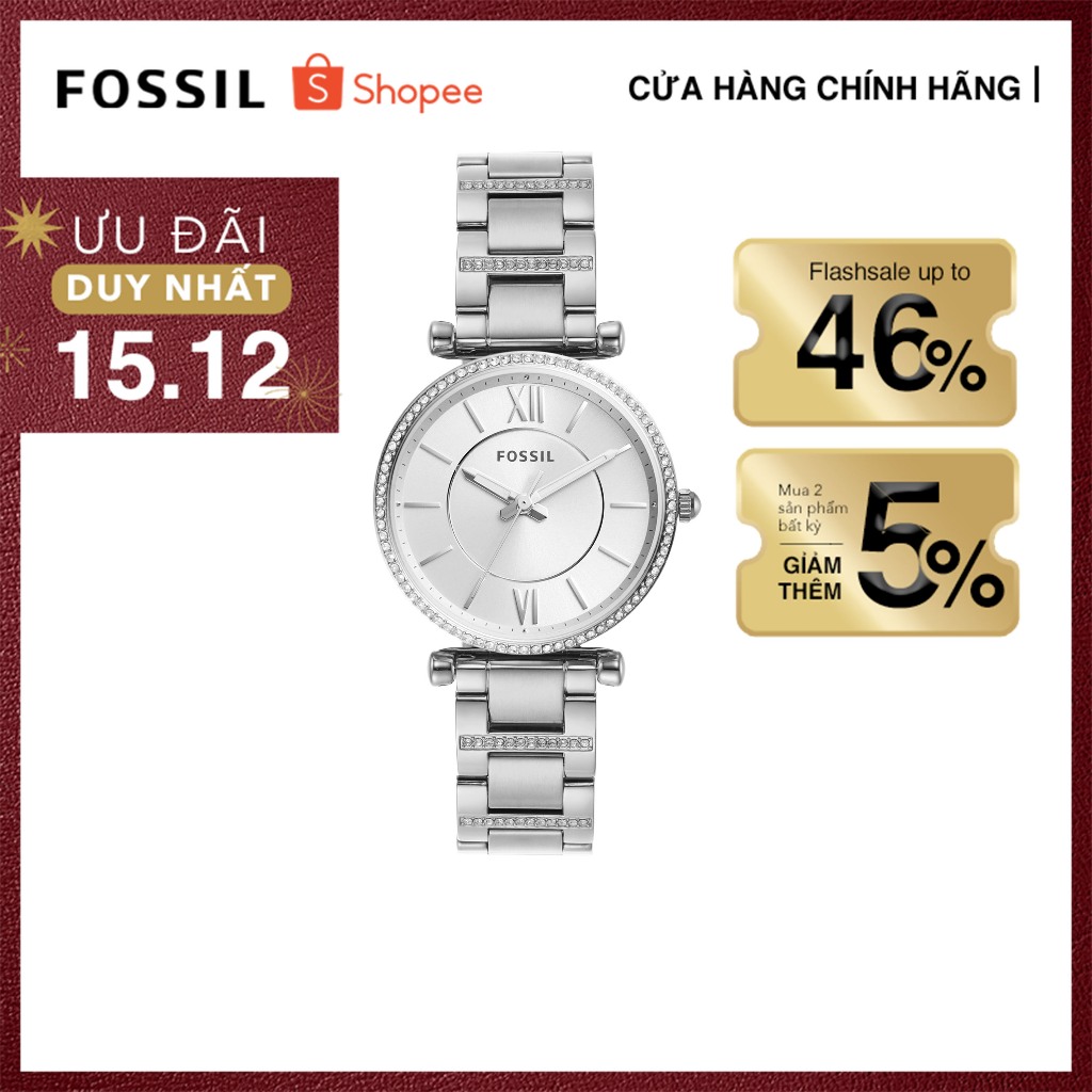 Đồng hồ Kim nữ Fossil CARLIE dây kim loại ES4341 - bạc