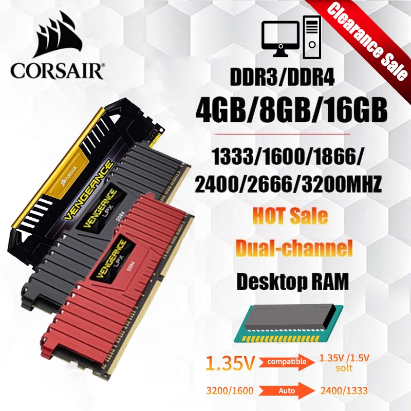 【Ship hàng tận nơi 24H】8GB/16GB CORSAIR DDR3/DDR4 1600/1866/2400/2666/3200MHZ Desktop RAM DIMM for PC