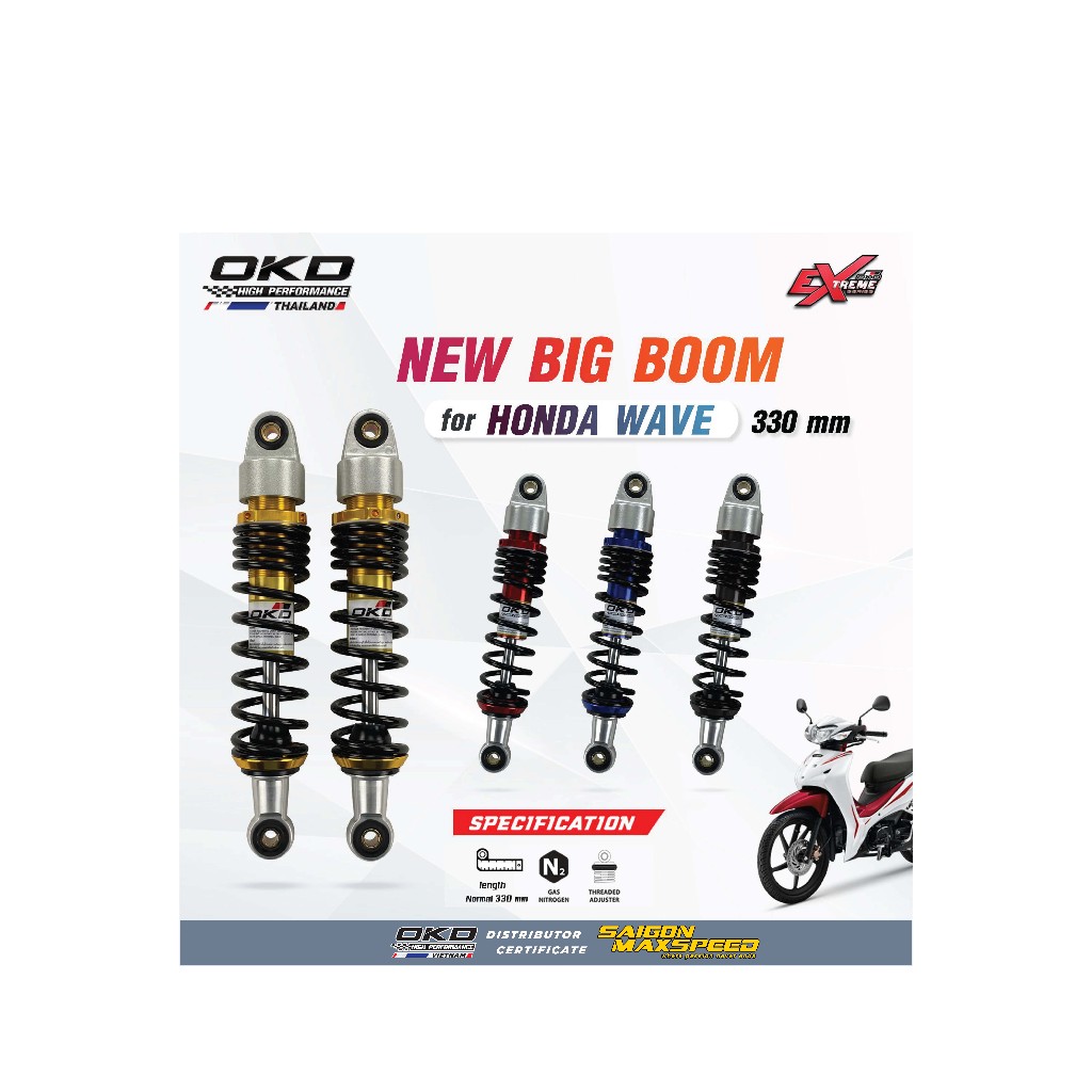Phuộc Sau OKD Big Boom Honda Wave / Future (chính hãng)