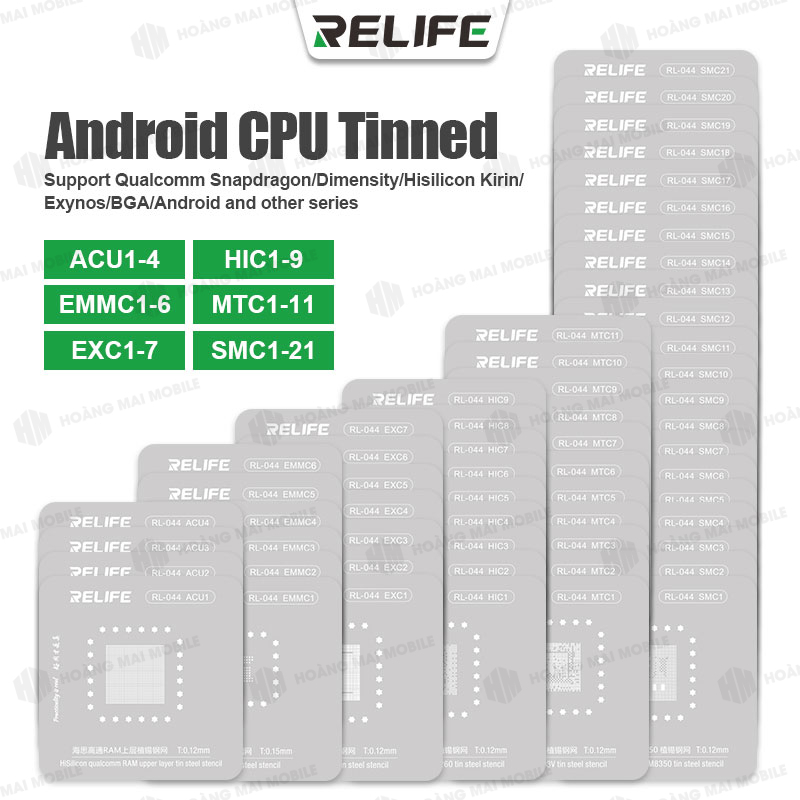 Bộ vỉ tạo chân CPU điện thoại Android RELIFE RL-044 gồm 58 vỉ, dùng tạo chân thiếc cho IC CPU