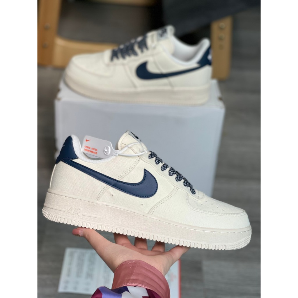 Giày Air Force 1 Canvas Navy, Giày Sneaker_AF1 Vải Canvas Vệt Than Phối Đồ Nam Nữ Hot Trend 2022 - Full Bill Box