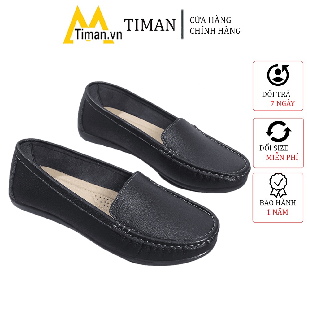 Giày lười nữ chất liệu da PU slip on kiểu mọi đế cao màu trắng độn đế 3 phân trung niên nữ bảo hành 1 năm XS03 TIMAN
