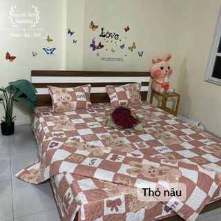 (Chăn hè, chăn đông) Vỏ chăn trần bông - vỏ mền lồng được ruột 1m8x2m - Mền có khoá kéo, dày dặn [Thỏ Nâu]