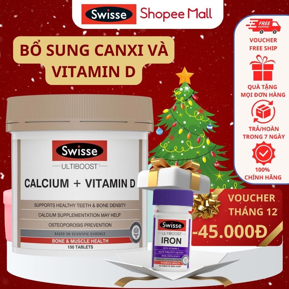 Canxi hữu cơ Swisse Ultiboost Calcium & Vitamin D 150v bổ sung canxi cho người lớn của Úc
