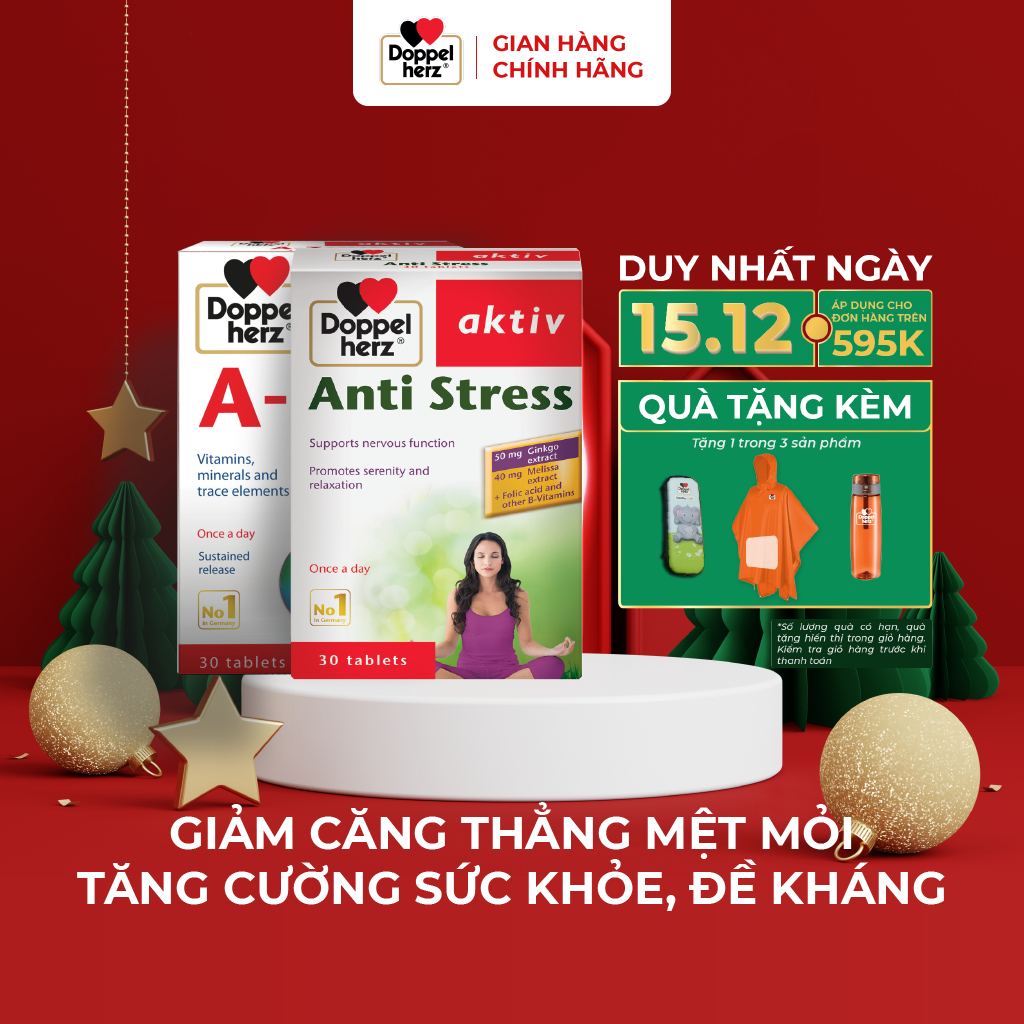 Bộ đôi bổ sung vitamin, khoáng chất, giảm căng thẳng mệt mỏi Doppelherz Anti Stress + A Z Depot (02 hộp, 30 viên/hộp)