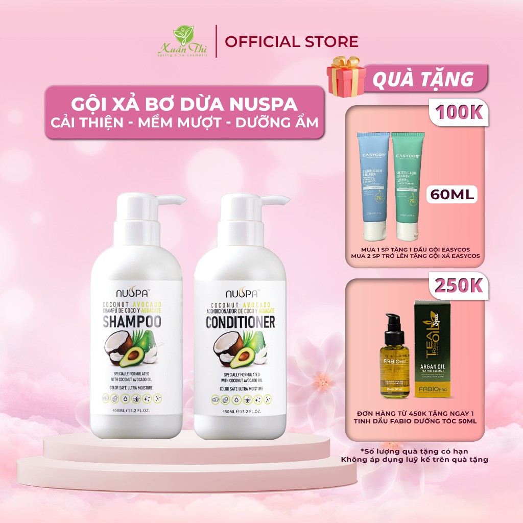 Bộ gội xả chiết xuất bơ dừa, dưỡng ẩm, mềm mượt Coconut Avocado Shampoo/Conditioner NUSPA 450ml - Mỹ phẩm Xuân Thì