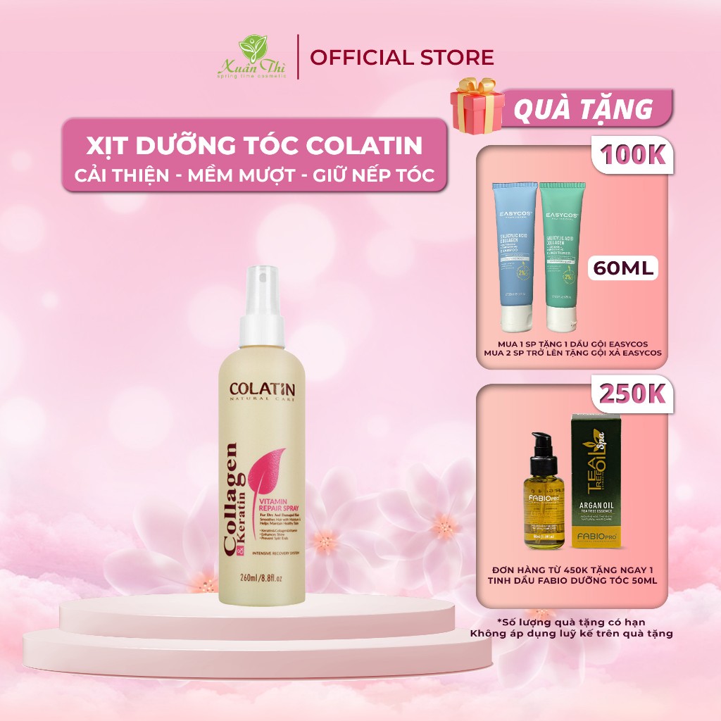 Xịt dưỡng tóc keratin phục hồi hư tổn khô xơ uốn nhuộm Colatin Vitamin Repair Spray 260ml