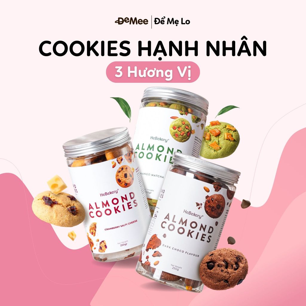 Cookies Hạnh Nhân Nguyên Cám 3 VỊ Choco - Matcha - Salty Cheese Hebekery - Bánh Ăn Vặt Healthy Dành Cho Mẹ Bầu by Demee