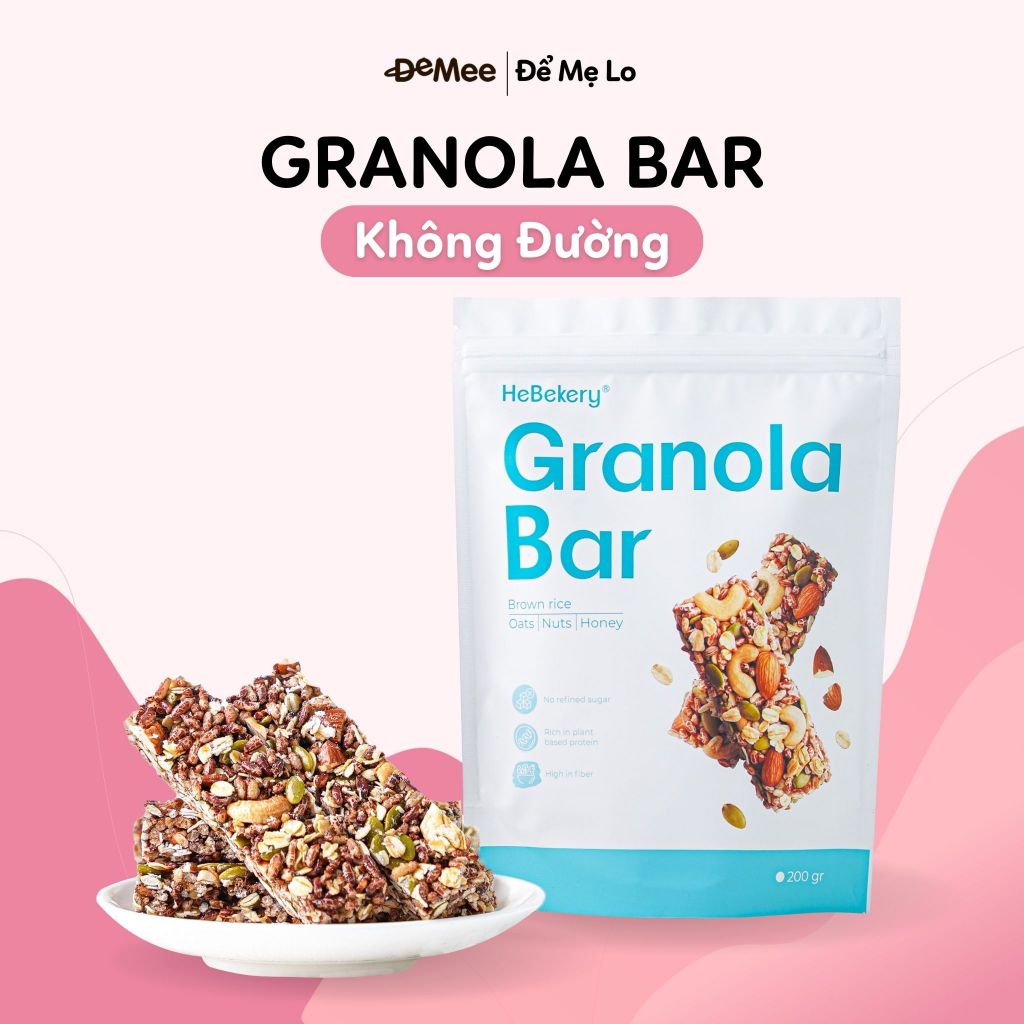 Thanh Ngũ Cốc Granola Bar Không Đường Tinh Luyện Hebekery - Thanh Hạt Chuẩn Ăn Vặt, Ăn Kiêng Healthy