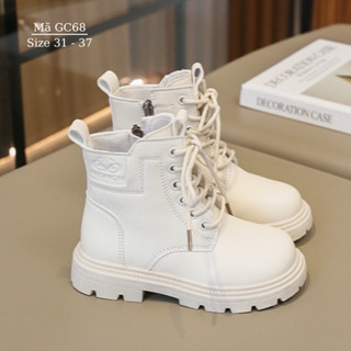 Bốt trắng cổ cao cho bé gái Nhím Shop màu trắng cột dây kết hợp khá kéo thời trang 6 - 12 tuổi năng động cá tính GC68