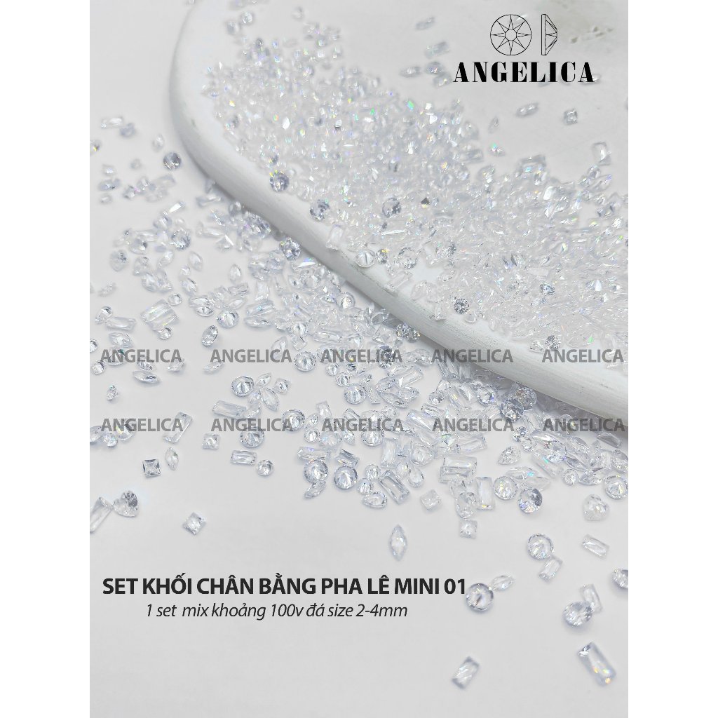 Set đá khối chân bằng super mini siêu nhỏ đính nails chân vàng trang trí móng khoảng 100 viên ANGELICA SDKCBMN-01
