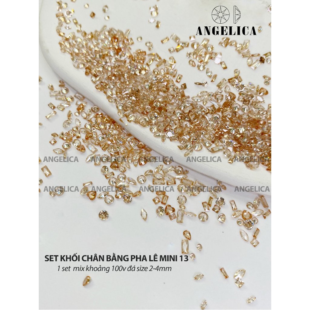 Set đá khối chân bằng super mini siêu nhỏ đính nails chân vàng trang trí móng khoảng 100 viên ANGELICA SDKCBMN-01