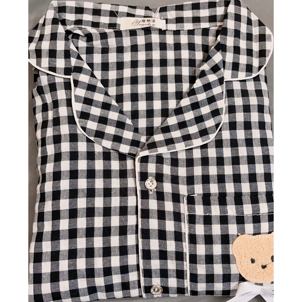 Bộ Ngủ Pijama caro con gấu áo cộc quần ngắn chất đũi Lạnh mỏng nhẹ mặc nhà cho nữ  Áo Ngủ Quần Ngủ