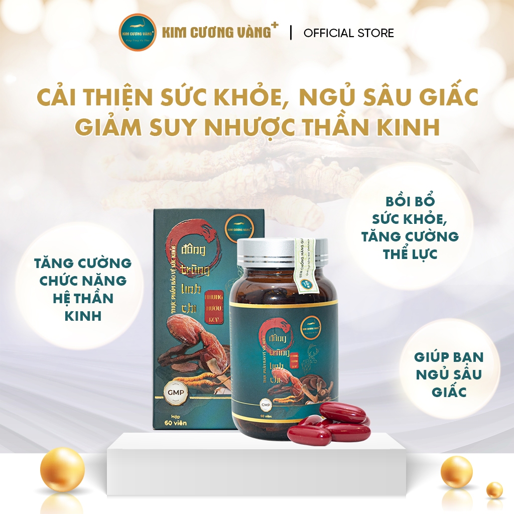 Đông Trùng Hạ Thảo Linh Chi Nhung Hươu Kim Cương Vàng Tăng đề kháng giảm suy nhược Hộp 60 viên uống