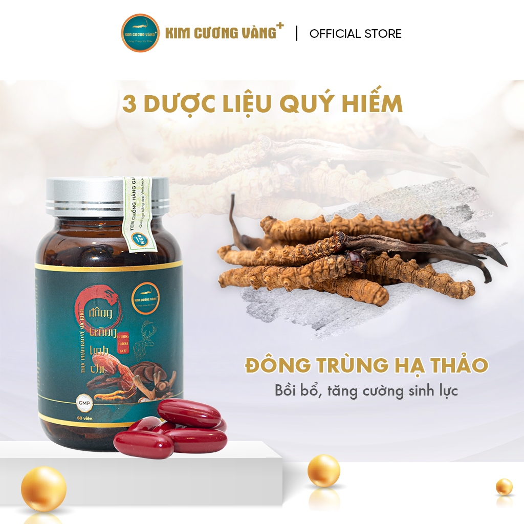 Đông Trùng Hạ Thảo Linh Chi Nhung Hươu Kim Cương Vàng Tăng đề kháng giảm suy nhược Hộp 60 viên uống