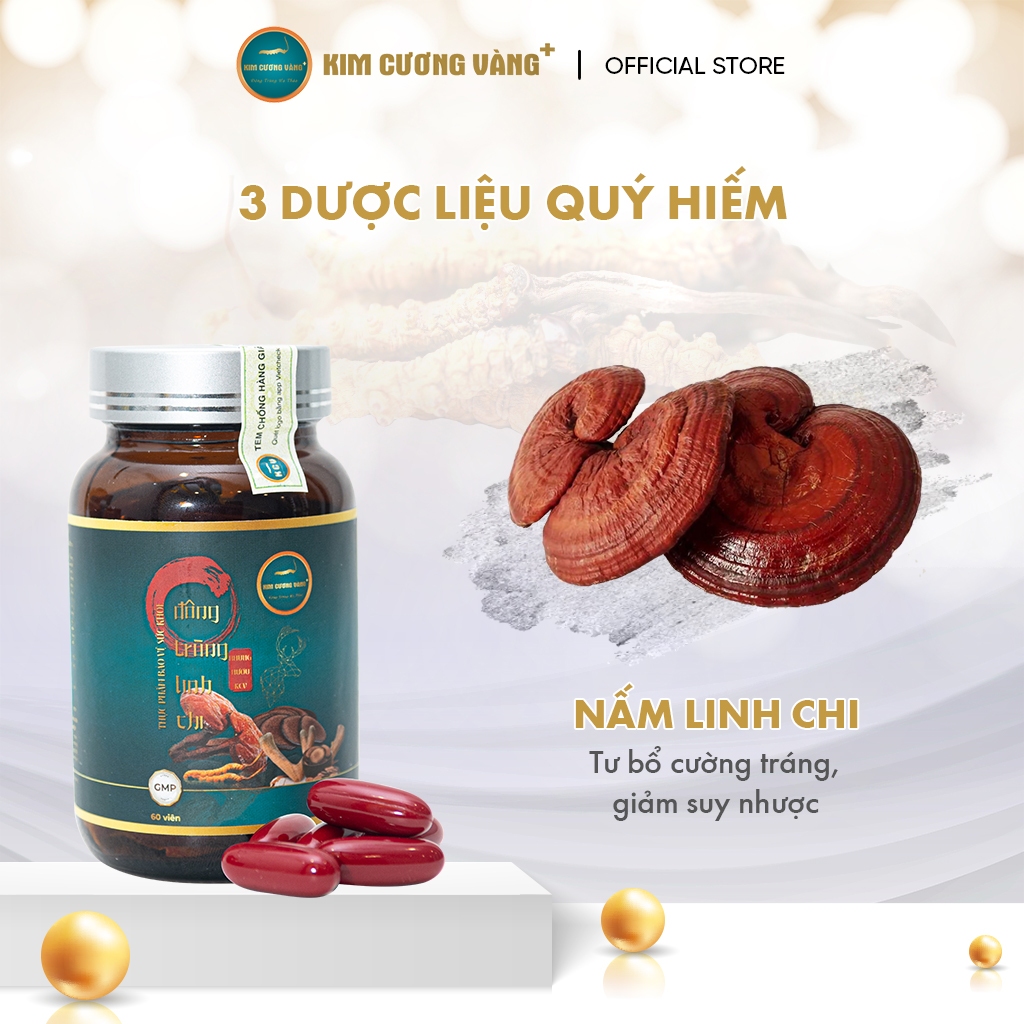 Đông Trùng Hạ Thảo Linh Chi Nhung Hươu Kim Cương Vàng Tăng đề kháng giảm suy nhược Hộp 60 viên uống