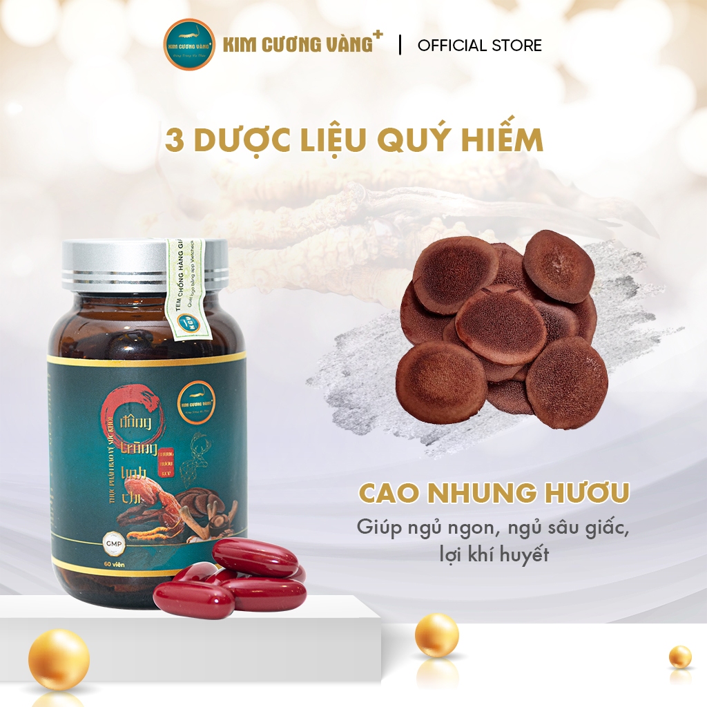 Đông Trùng Hạ Thảo Linh Chi Nhung Hươu Kim Cương Vàng Tăng đề kháng giảm suy nhược Hộp 60 viên uống