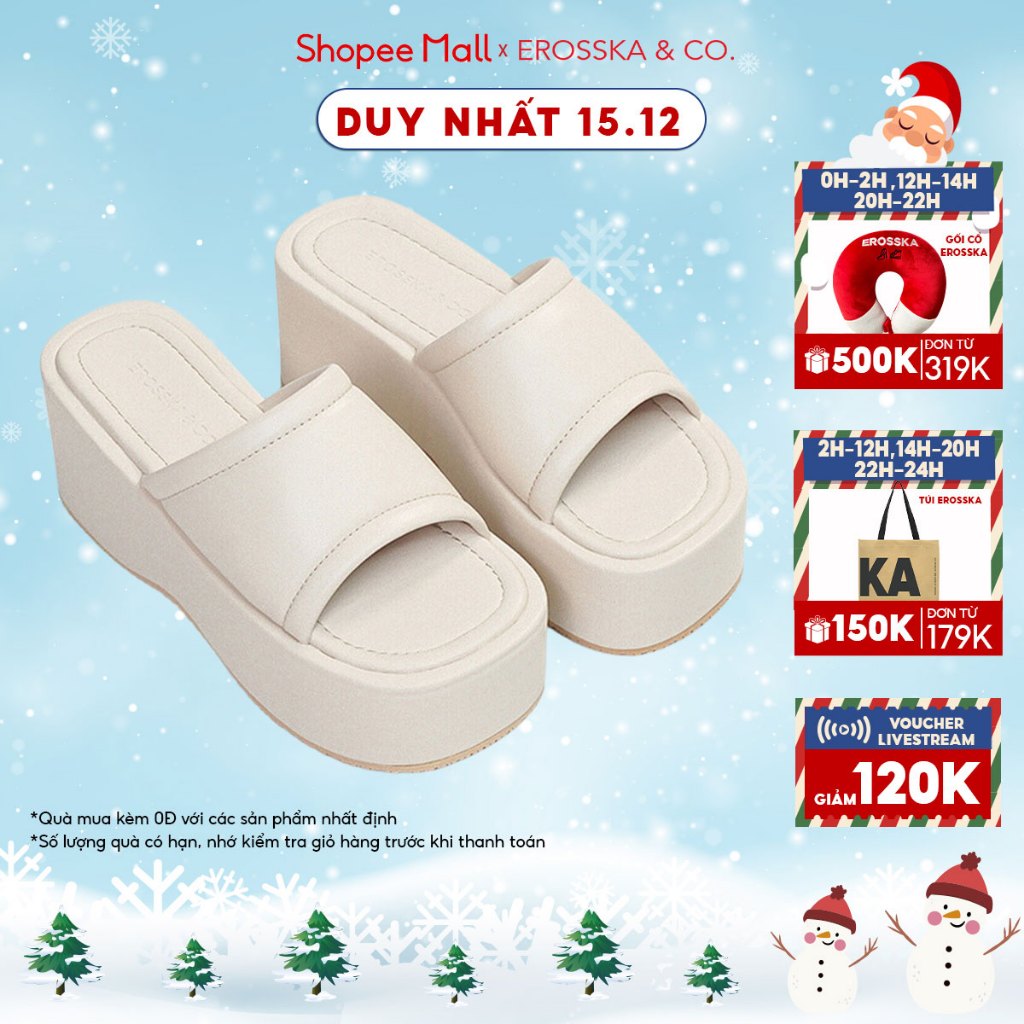Erosska - Dép nữ đế xuồng thời trang quai ngang dáng basic cao 7cm màu kem - SB007