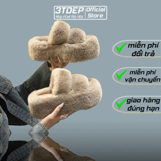 Dép nữ lông vũ cao 7cm 3TDEP, bản đế 2 quai trẻ trung, lùi 1 size