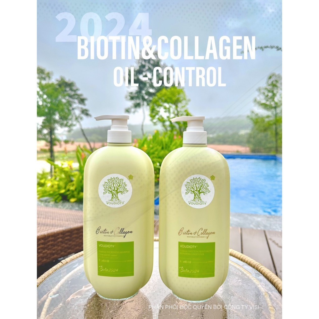 Cặp Dầu Gội Xả Biotin Collagen Voudioty Xanh Lá 500m l- 1000ml 2024. Kiềm Dầu Phục Hồi Tóc Hư Tổn