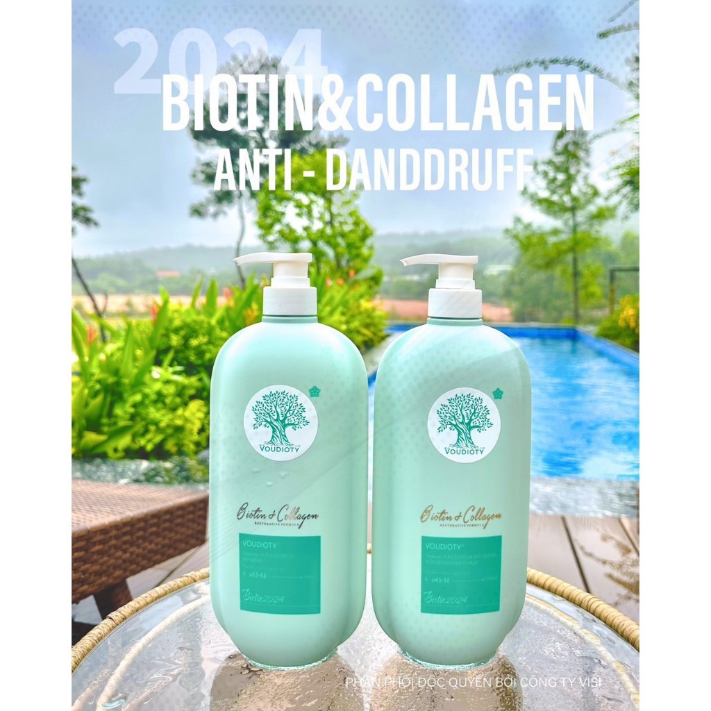 Cặp Dầu Gội Xả Biotin Collagen Voudioty Xanh Dương 500ml-1000ml 2024. Ngăn Gàu Phục Hồi Tóc Khô Xơ Hư Tổn