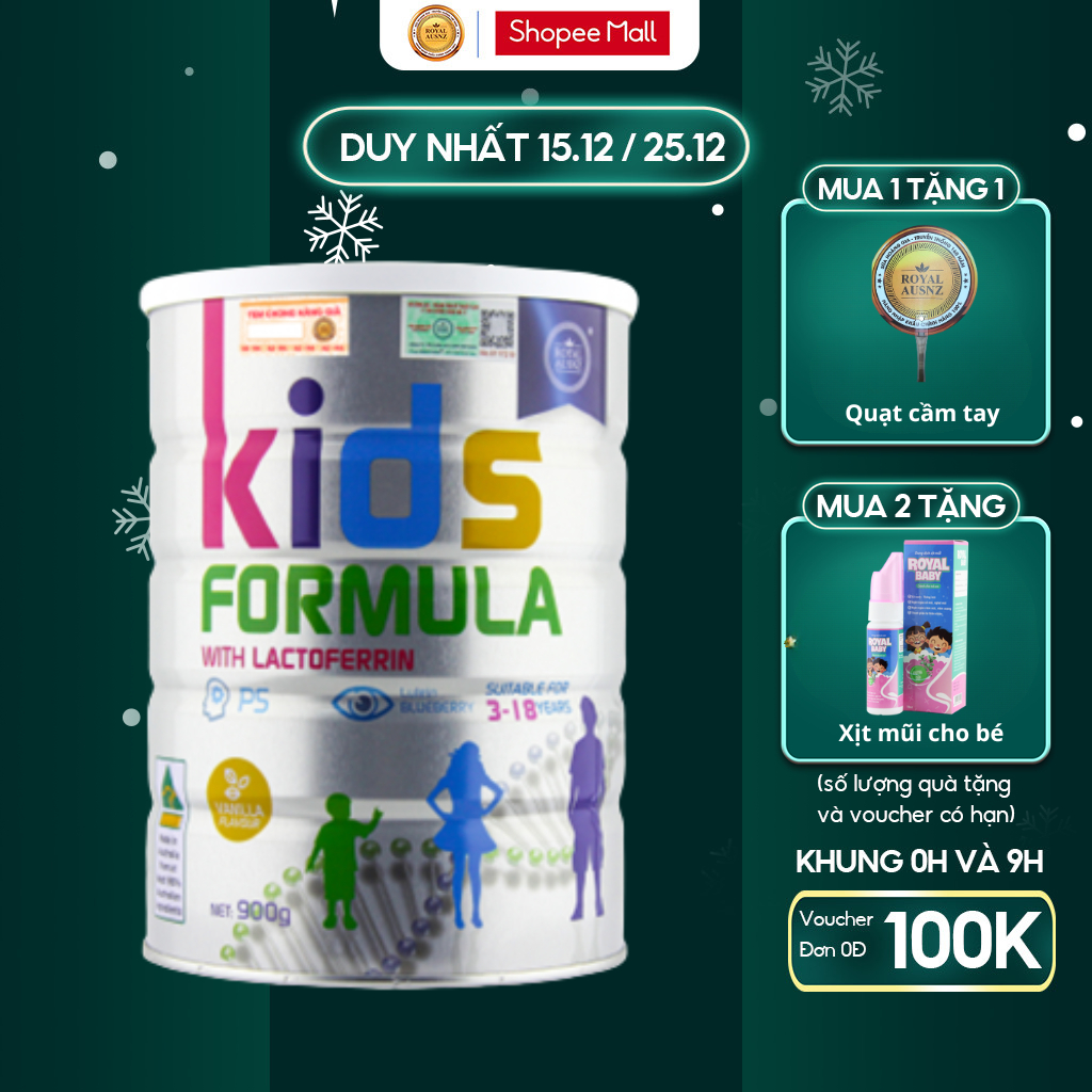 Sữa Bột Hoàng Gia Úc ROYAL AUSNZ Kids Formula Bổ Sung Dưỡng Chất Giúp Phát Triển Toàn Diện Cho Trẻ Từ 3-18 Tuổi, 900g