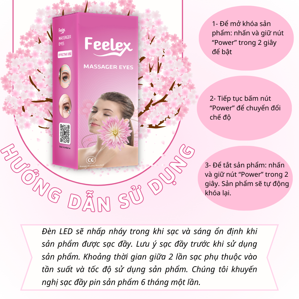 Máy massage mắt, Feelex massager eyes nhiều chế độ - Feelex VV016MS