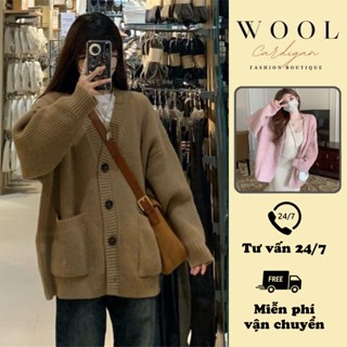Áo khoác cardigan trơn form rộng hàng loại 1, Áo cardigan nữ chất len dệt phong cách basic Hàn Quốc