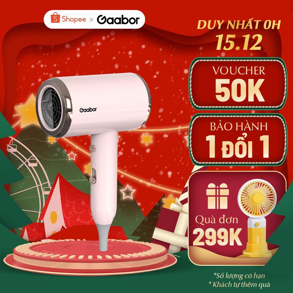 Máy sấy tóc ion âm Gaabor GHD-N1000D công suất 1000W sấy nhanh 2 chiều nóng lạnh độ ồn thấp - Hàng chính hãng