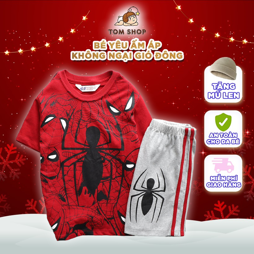 Bộ bé trai nhí TOMSHOP, hoạ tiết người nhện - Bo cổ chắc chắn, form dáng gọn gàng