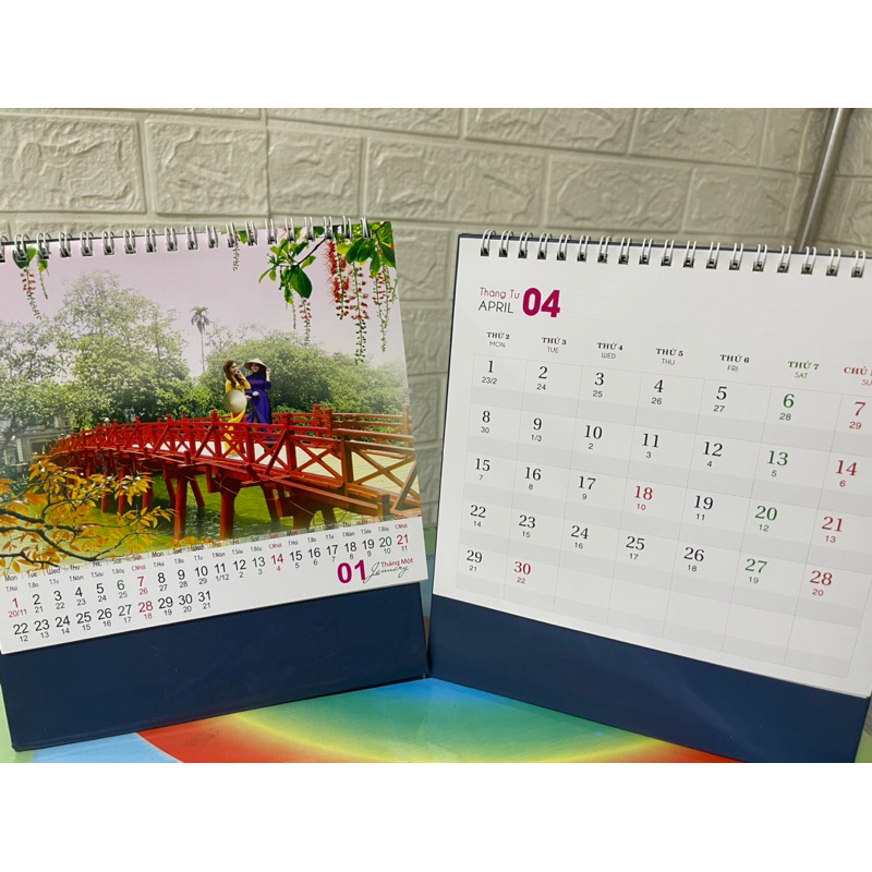 Combo 4 quyển lịch 2024 Giap Thìn  lò xo chữ A  để bàn loại đẹp