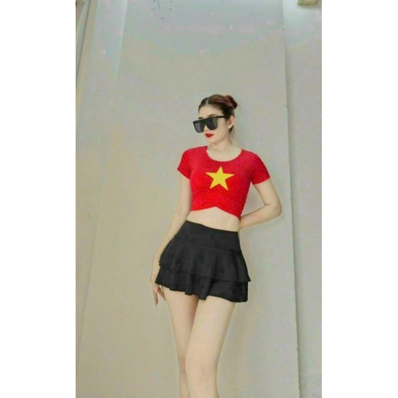 Áo Croptop Cờ Đỏ Sao Vàng tập Yoga, Aerobic, Gym