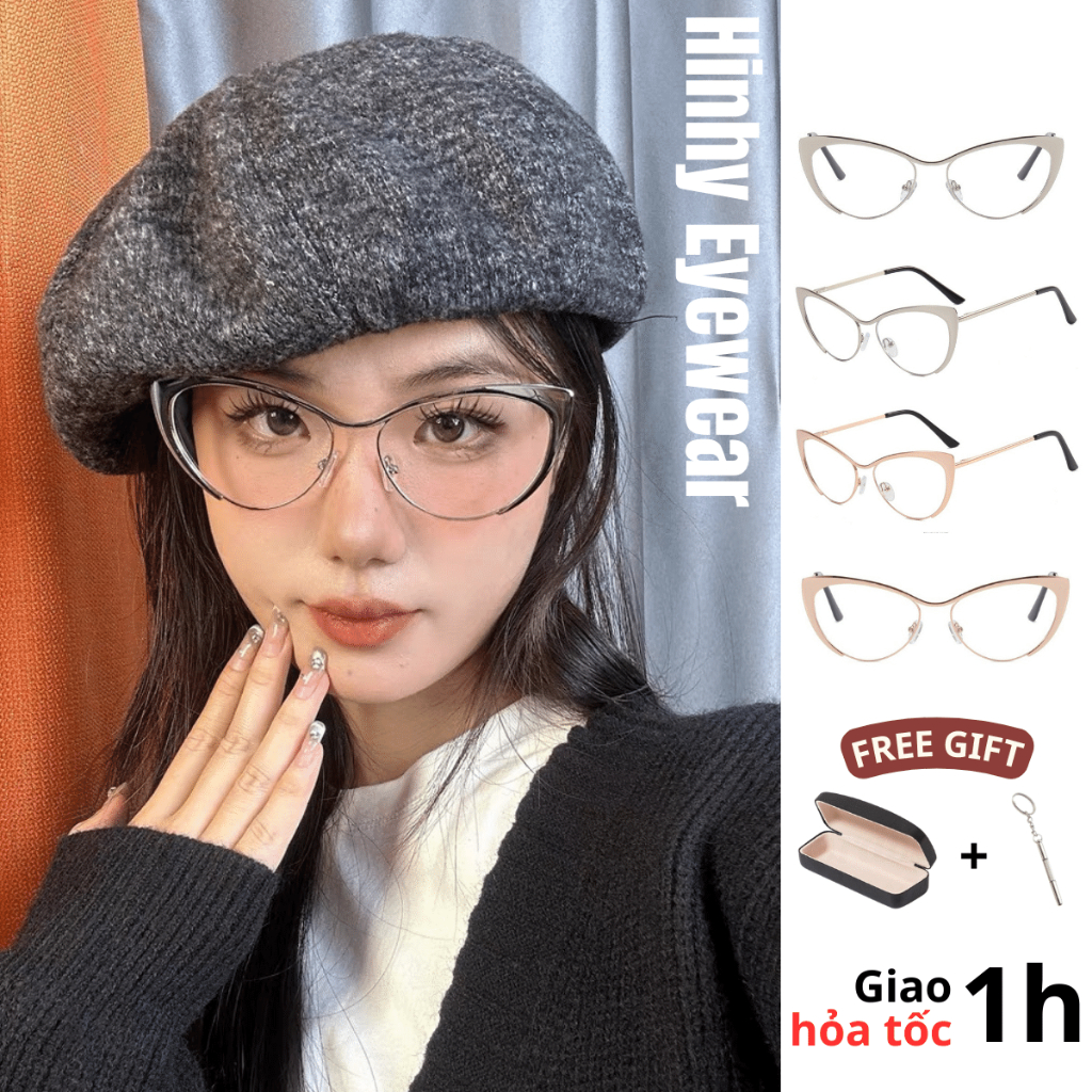Gọng Kính Mắt Mèo Kim Loại Bản Cao Cấp Y2K Chống UV400 Cá Tính Thời Trang Nam Nữ Hinhy Eyewear Đi Đường, Đi Biển