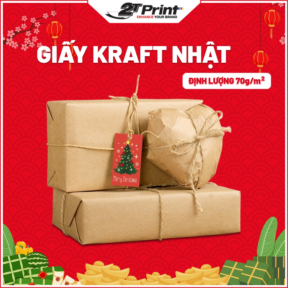 Combo 100 Tờ Giấy Xi Măng (Kraft Nhật) Gói Quà Noel Vintage, Khổ Lớn 72x102cm và 51x72cm, Loại Cao Cấp, Dai Bền, Mịn