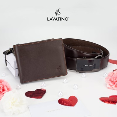 [Quà Tặng Cho Nam] Set Ví Da Classic, Thắt Lưng Thiết Kế Mặt Trượt Chính Hãng LAVATINO, Quà Tặng Bố Trọn Yêu Thương