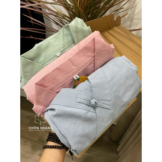 [ Ảnh Thật ] Set Linen Thun 1 Nút Thắt Đồ Lam Đi Chùa