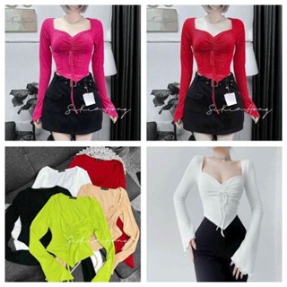 Áo kiểu nữ tay dài croptop nhúng ngực gb